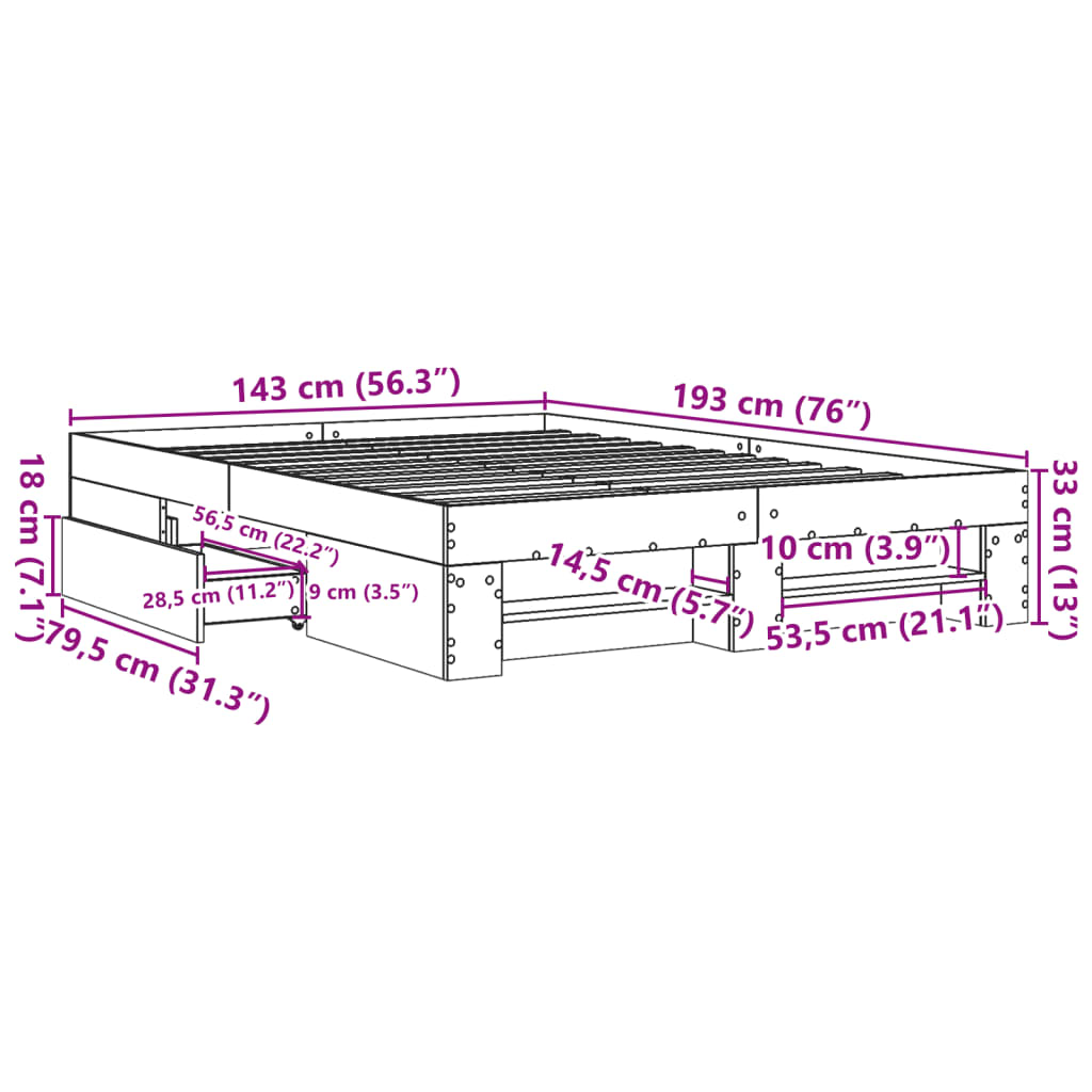Bed Frame without Mattress Grey Sonoma 140x190 cm Engineered Wood