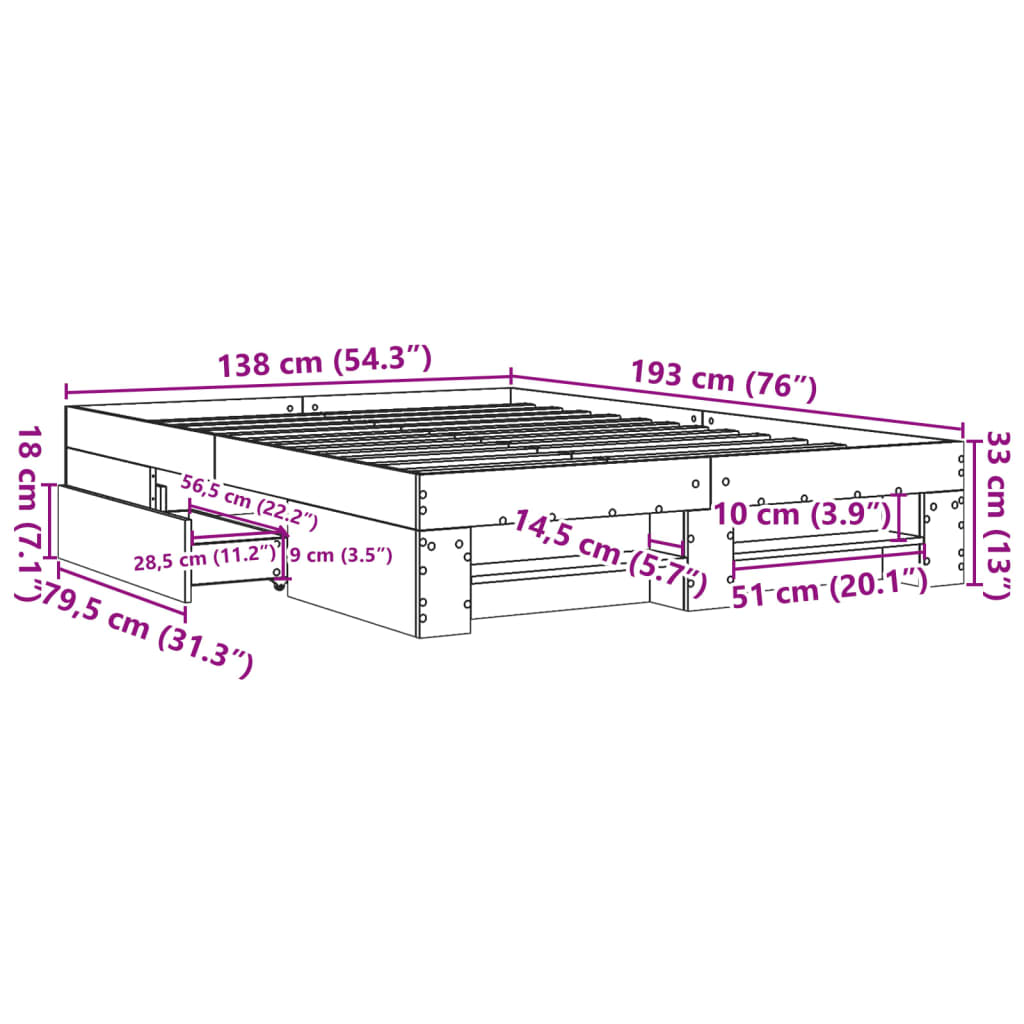 Bed Frame without Mattress Black 135x190 cm Engineered Wood