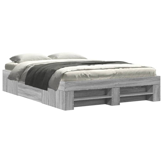 Bed Frame without Mattress Grey Sonoma 135x190 cm Double Engineered Wood Bed Frame without Mattress Grey Sonoma 135x190 cm Double Engineered Wood