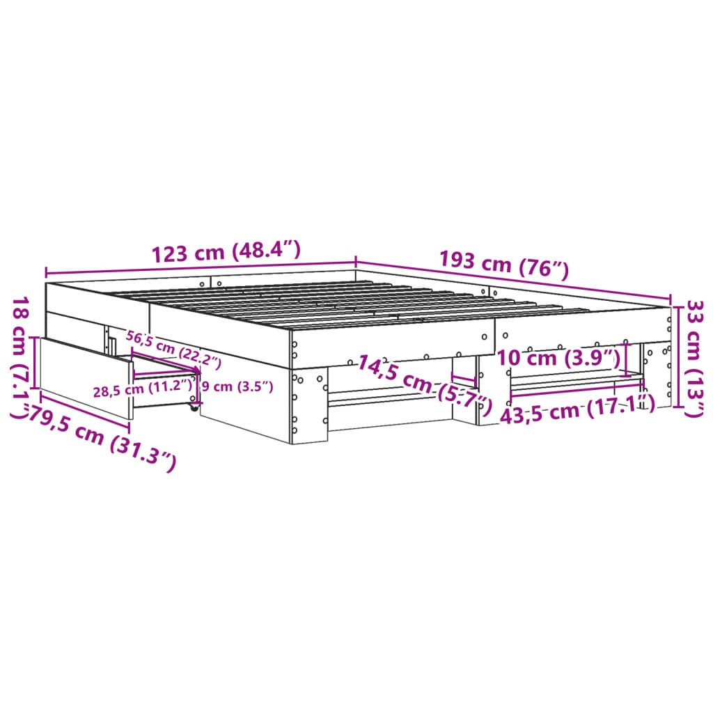 Bed Frame without Mattress Grey Sonoma 120x190 cm