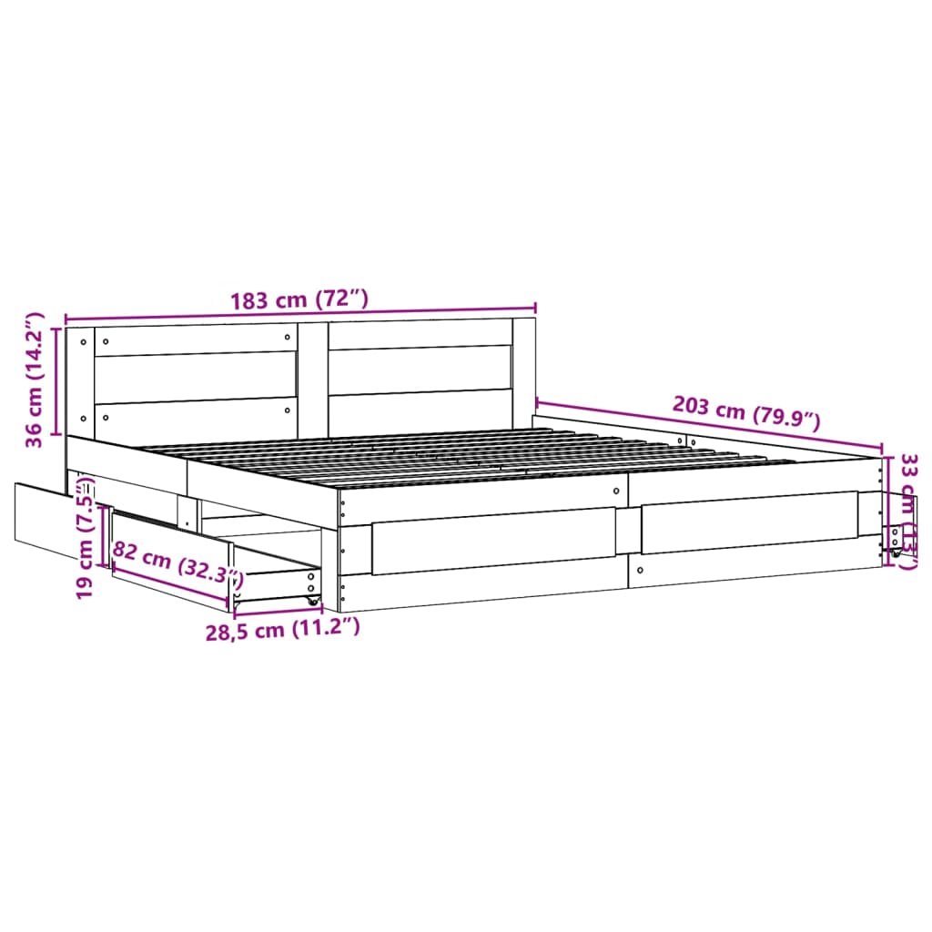 Bed Frame with Headboard without Mattress Smoked Oak 180x200 cm