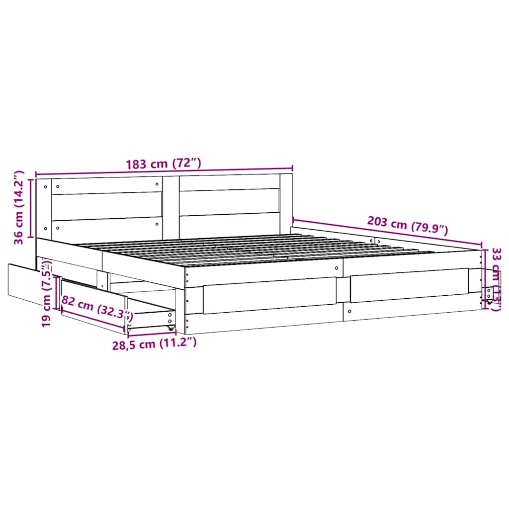 Bed Frame with Headboard without Mattress Grey Sonoma 180x200cm