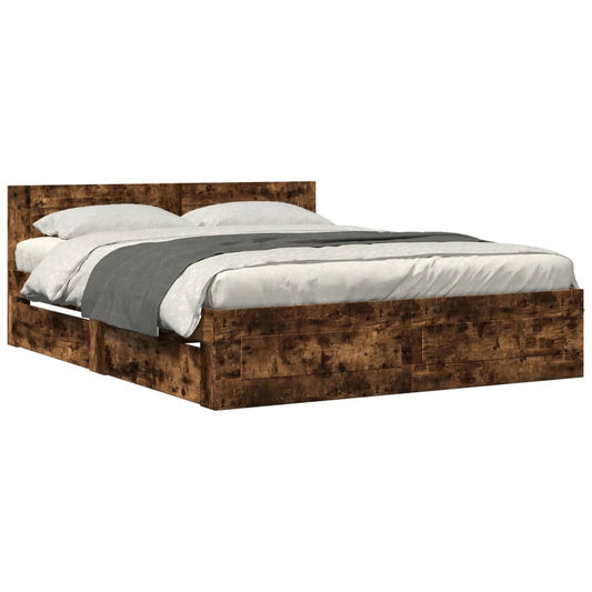 Bed Frame with Headboard without Mattress Smoked Oak 160x200 cm Bed Frame with Headboard without Mattress Smoked Oak 160x200 cm