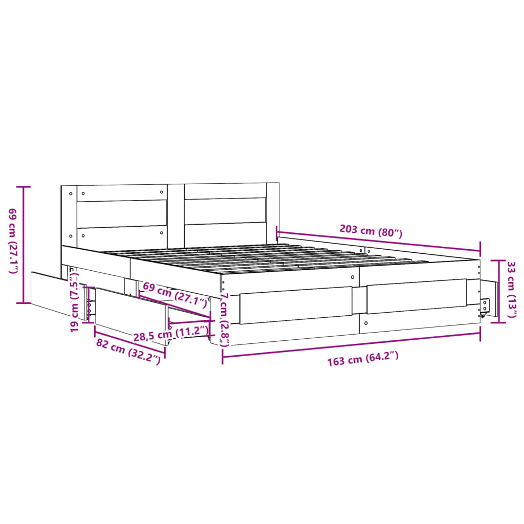 Bed Frame with Headboard without Mattress Smoked Oak 160x200 cm