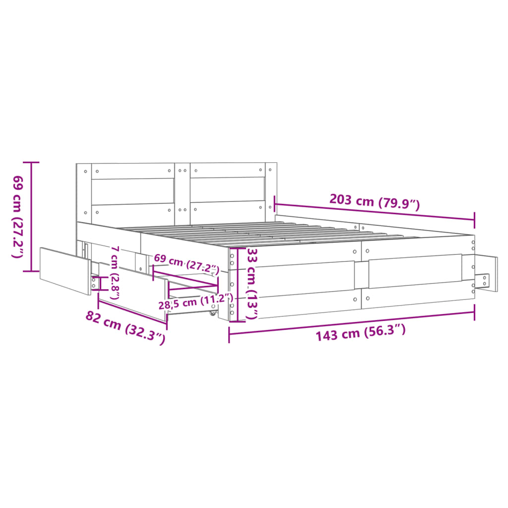 Bed Frame with Headboard without Mattress Smoked Oak 140x200 cm