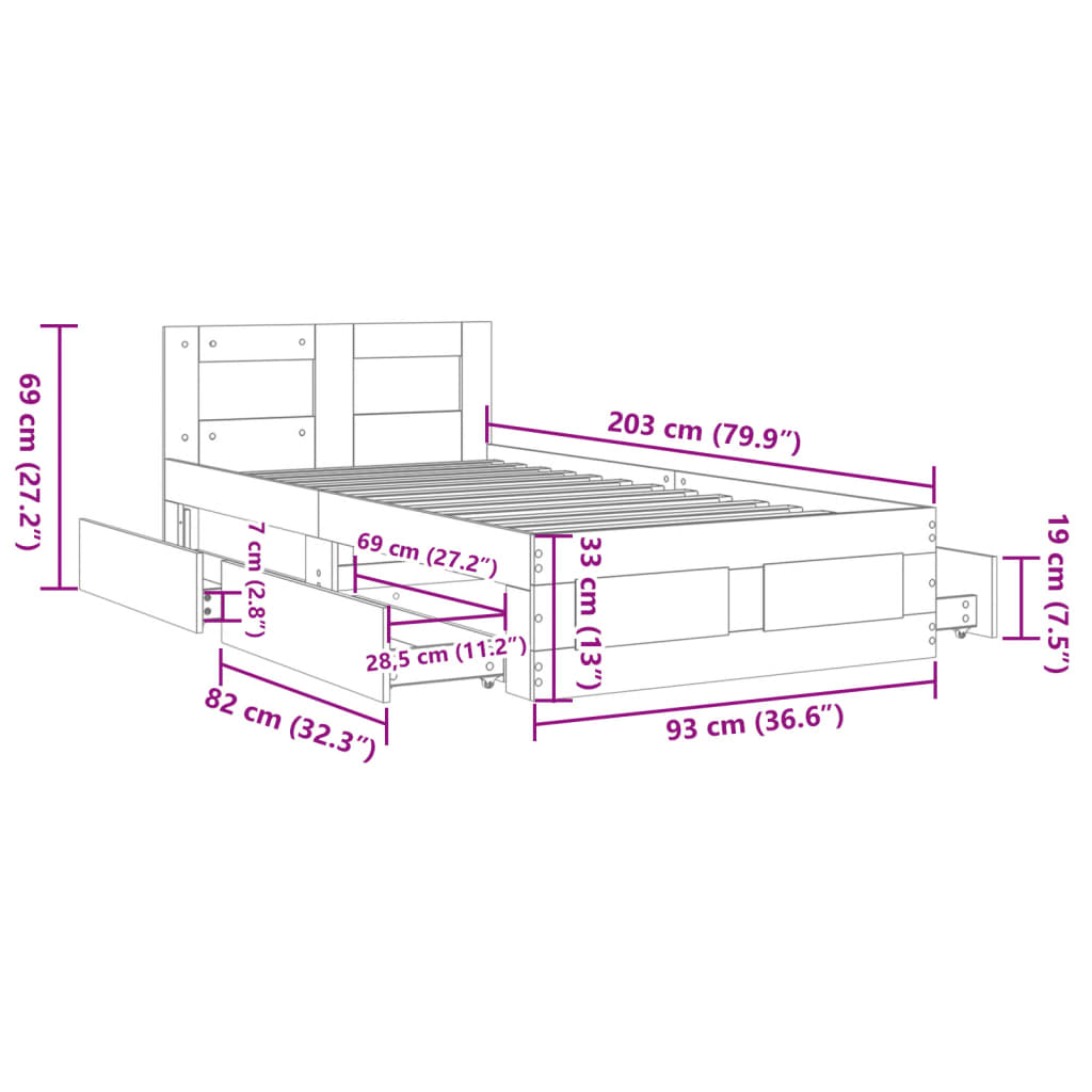 Bed Frame with Headboard Concrete Grey 90x200 cm