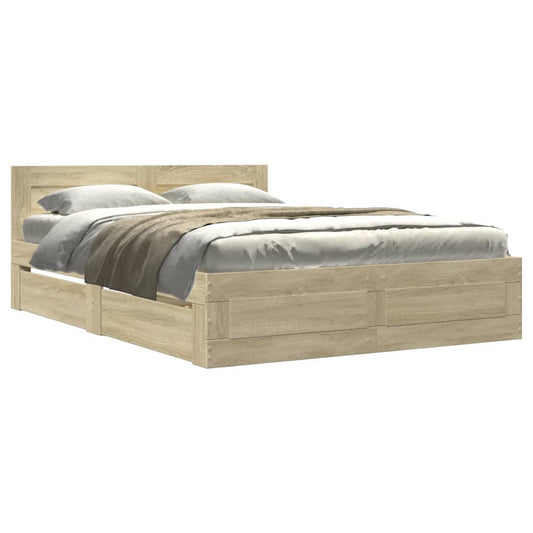 Bed Frame with Headboard without Mattress Sonoma Oak 135x190 cm Double Bed Frame with Headboard without Mattress Sonoma Oak 135x190 cm Double