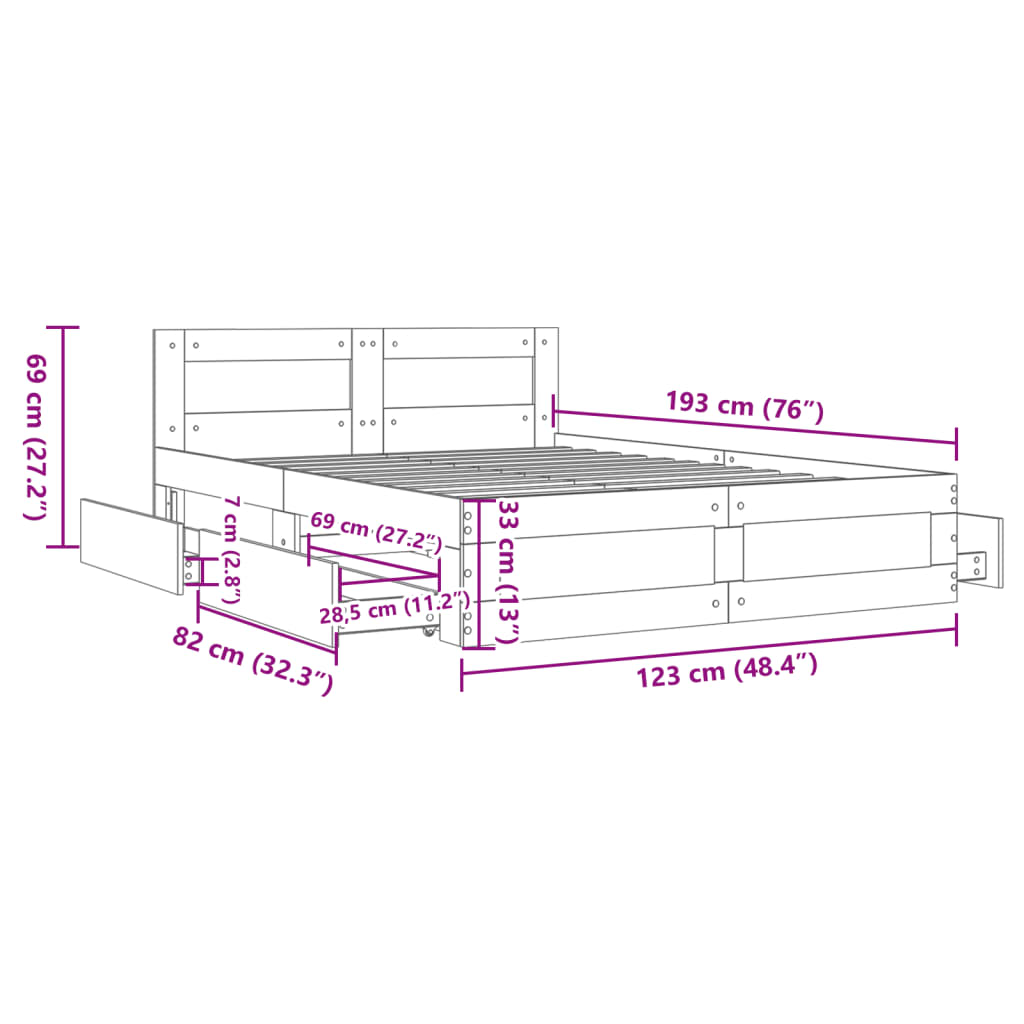 Bed Frame with Headboard without Mattress Sonoma Oak 120x190 cm