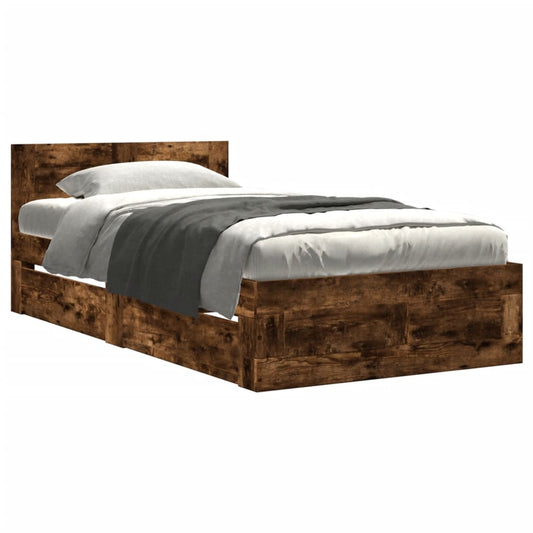 Bed Frame with Headboard without Mattress Smoked Oak 75x190 cm Small Single Bed Frame with Headboard without Mattress Smoked Oak 75x190 cm Small Single