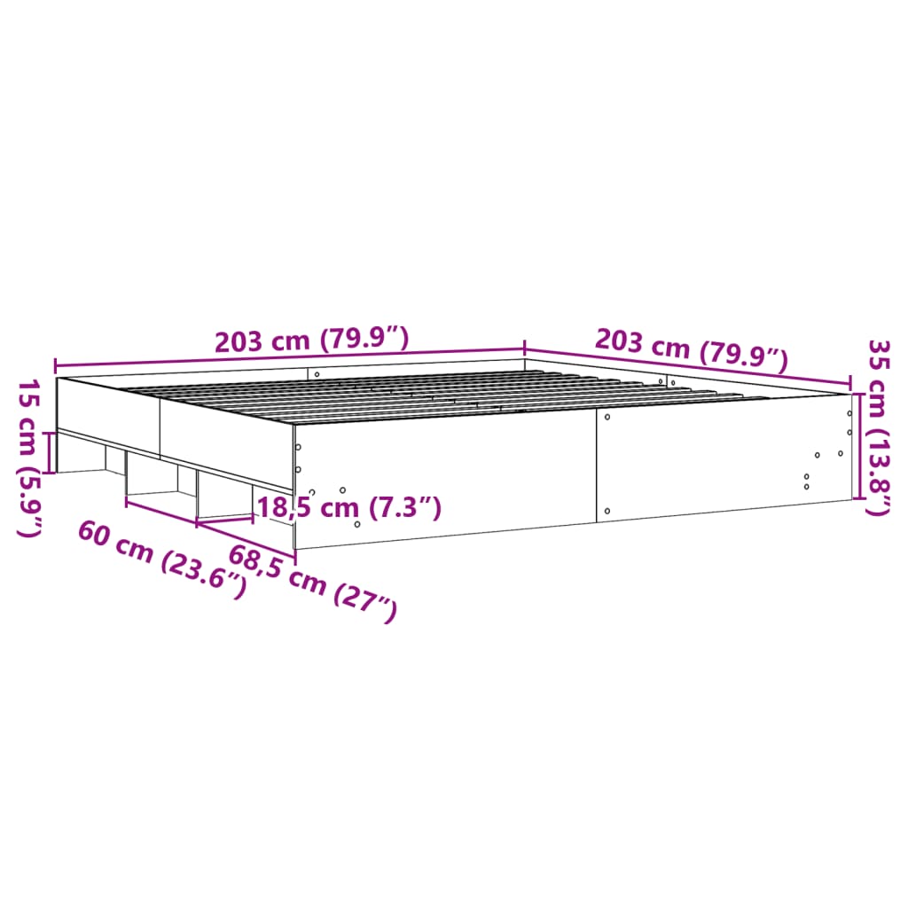 Bed Frame without Mattress Sonoma Oak 200x200cm Engineered Wood