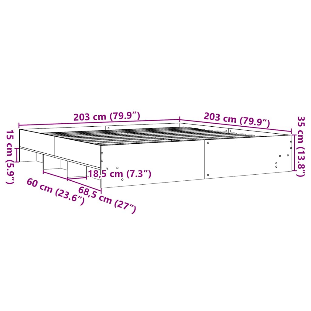 Bed Frame without Mattress Grey Sonoma 200x200 cm