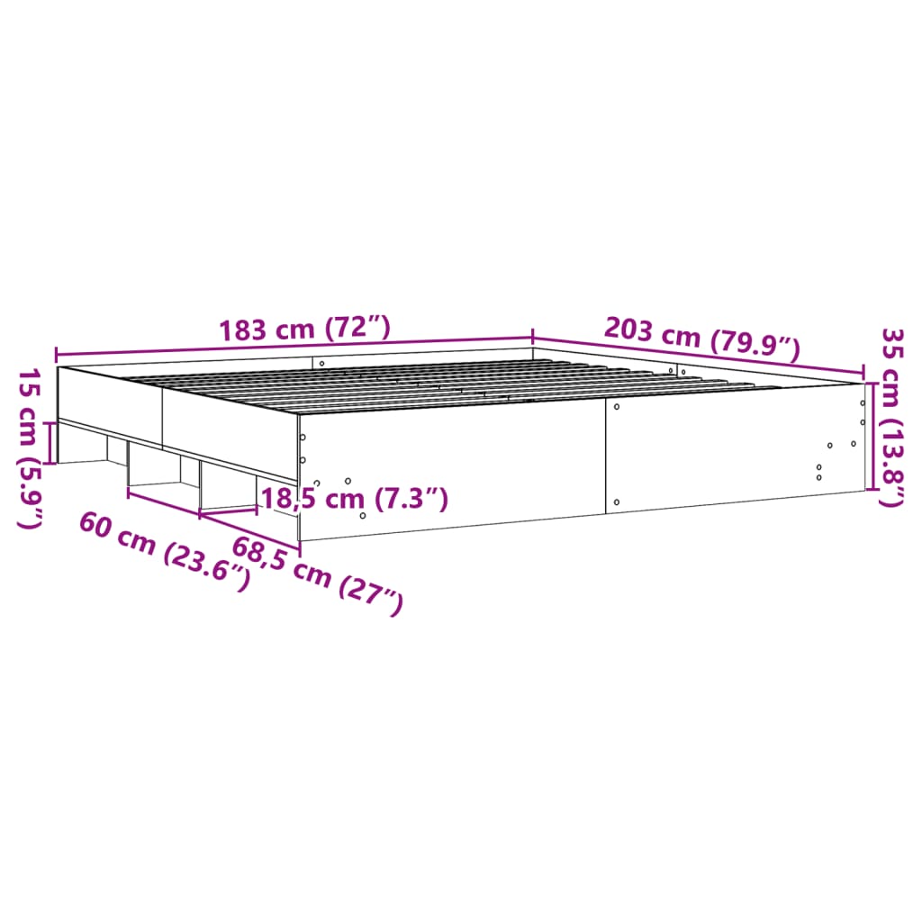 Bed Frame | Concrete Grey | Engineered wood | King | Storage | Bed Frame