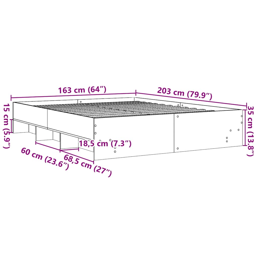 Bed Frame without Mattress Smoked Oak 160x200cm Engineered Wood