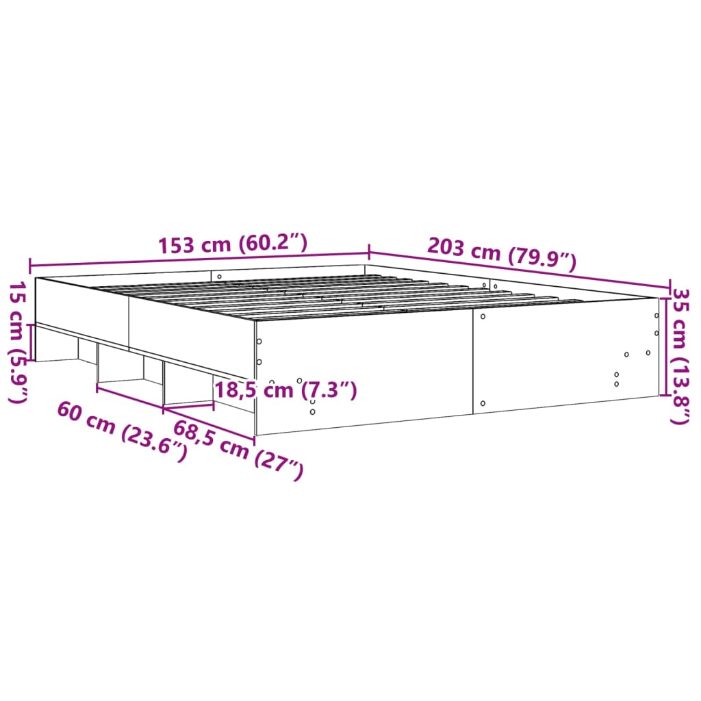 Bed Frame without Mattress Black 150x200 cm Engineered Wood