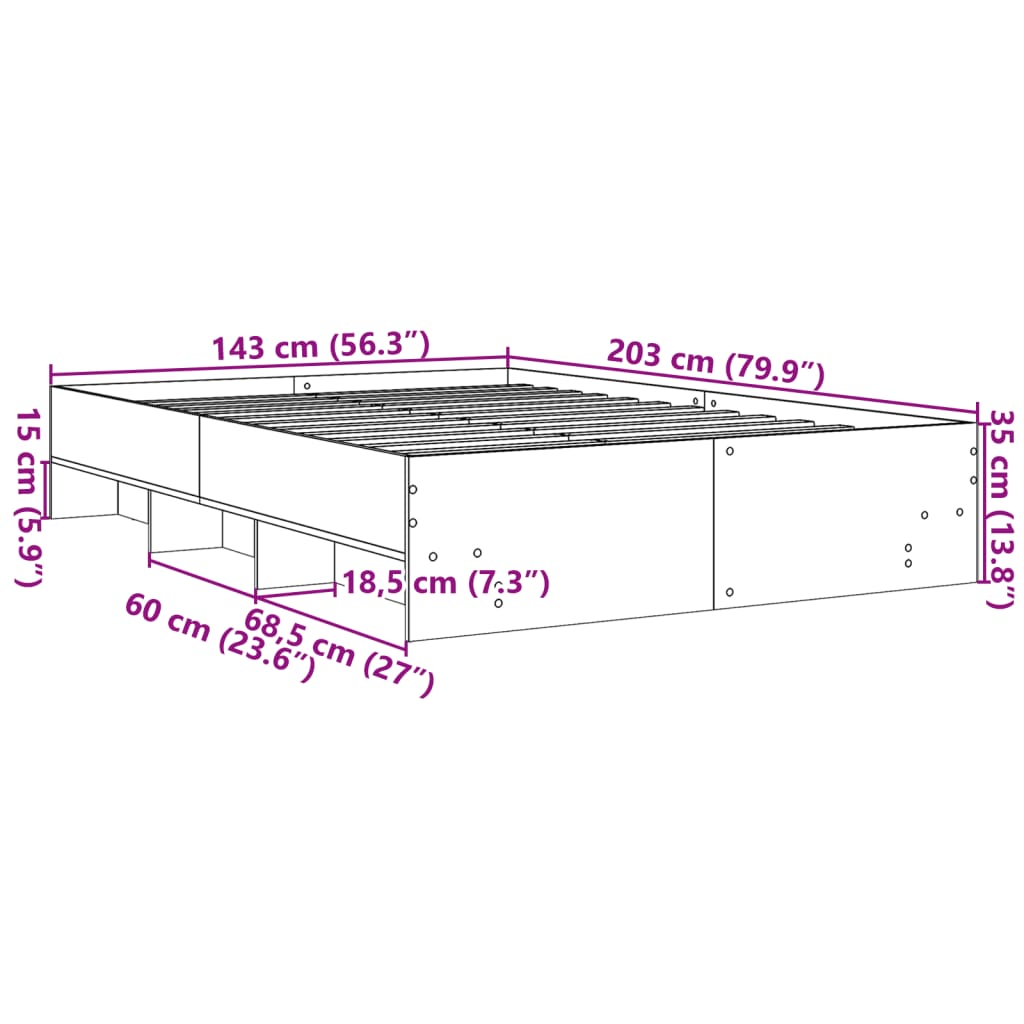 Bed Frame without Mattress Sonoma Oak 140x200cm Engineered Wood