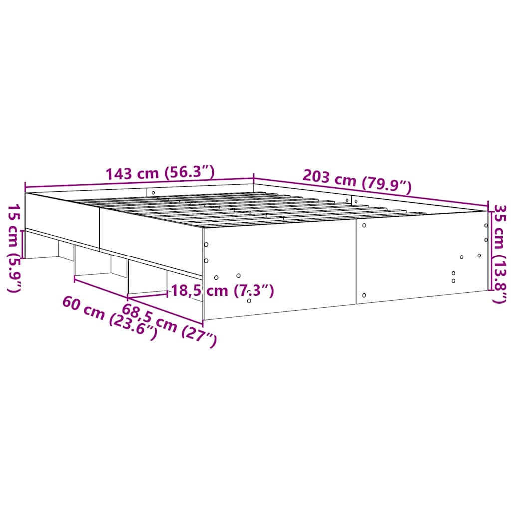 Bed Frame without Mattress Concrete Grey 140x200cm