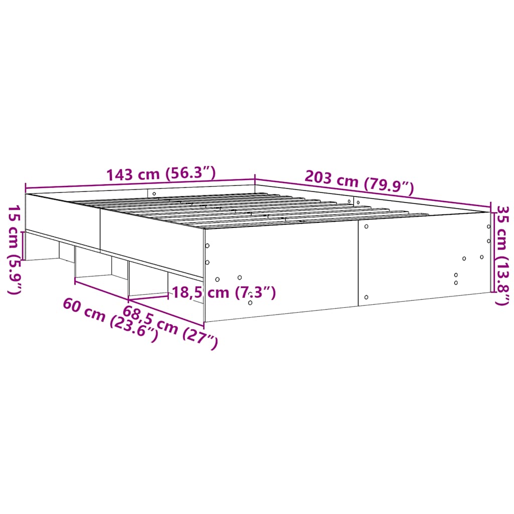 Bed Frame without Mattress Grey Sonoma 140x200 cm