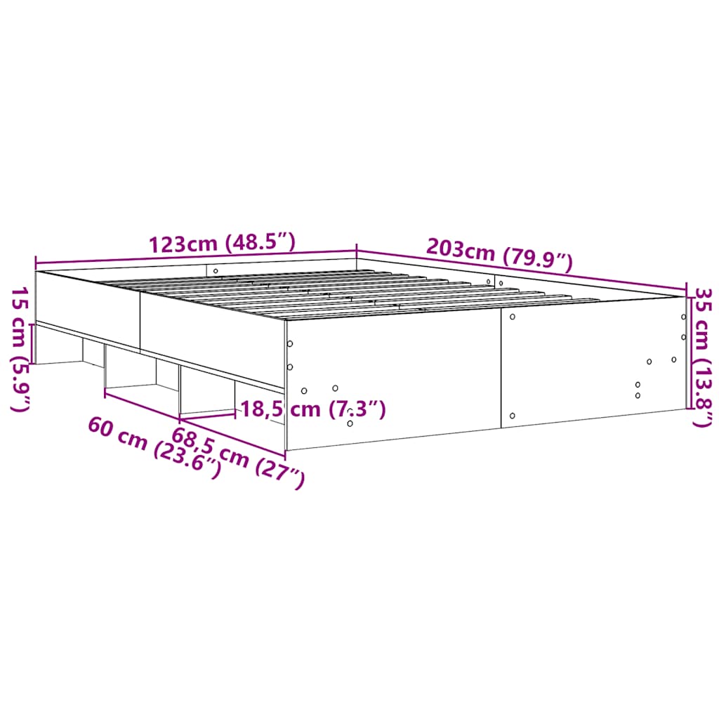 Bed Frame without Mattress Grey Sonoma 120x200 cm Engineered Wood