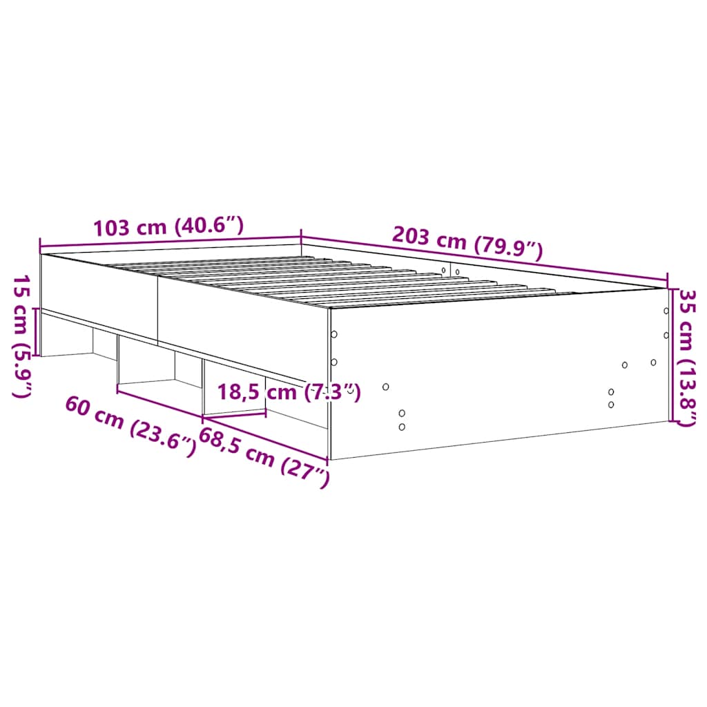 Bed Frame without Mattress Concrete Grey 100x200cm