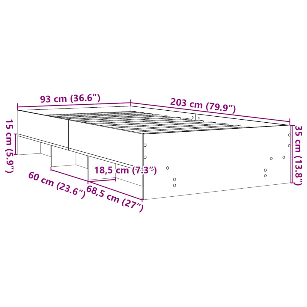 Bed Frame without Mattress Concrete Grey 90x200 cm