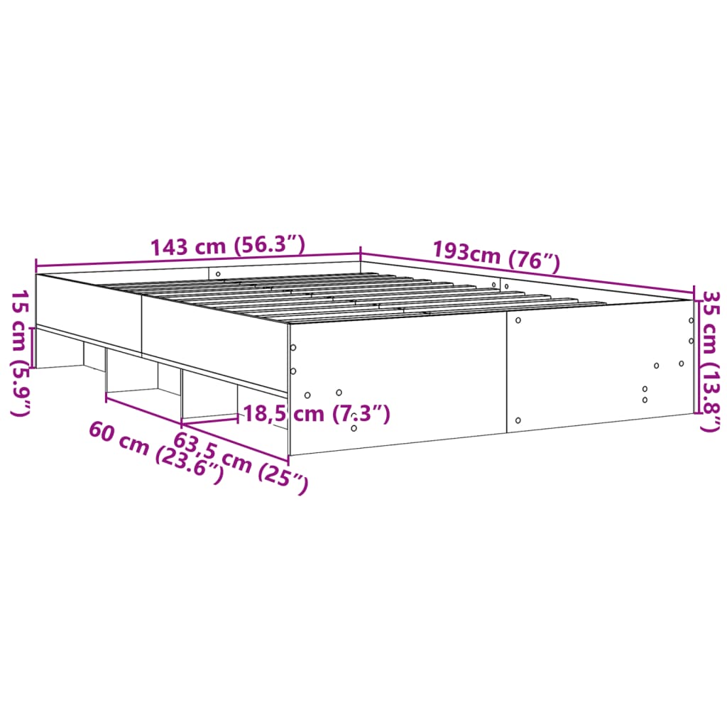 Bed Frame without Mattress Concrete Grey 140x190cm