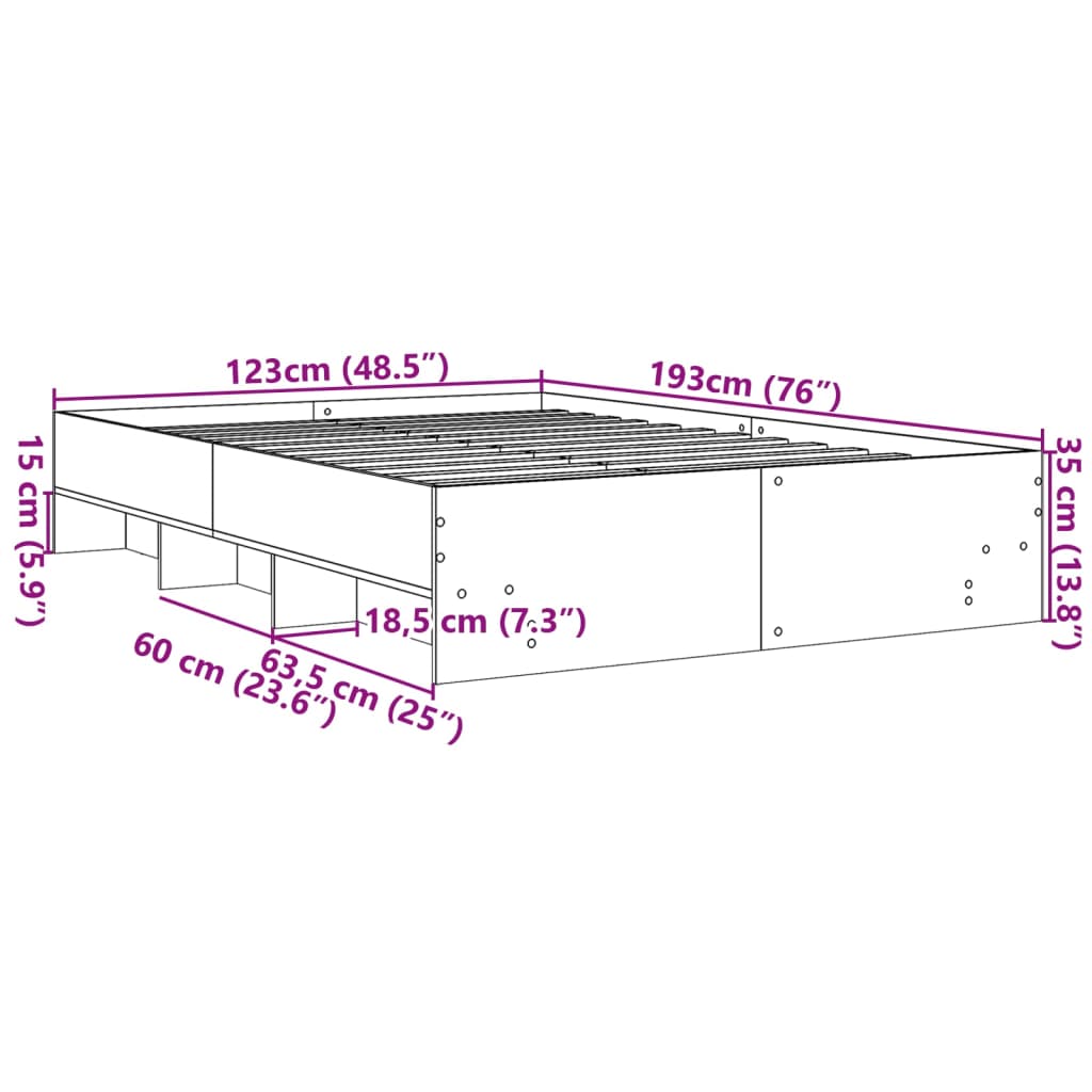 Bed Frame without Mattress Black 120x190 cm Engineered Wood