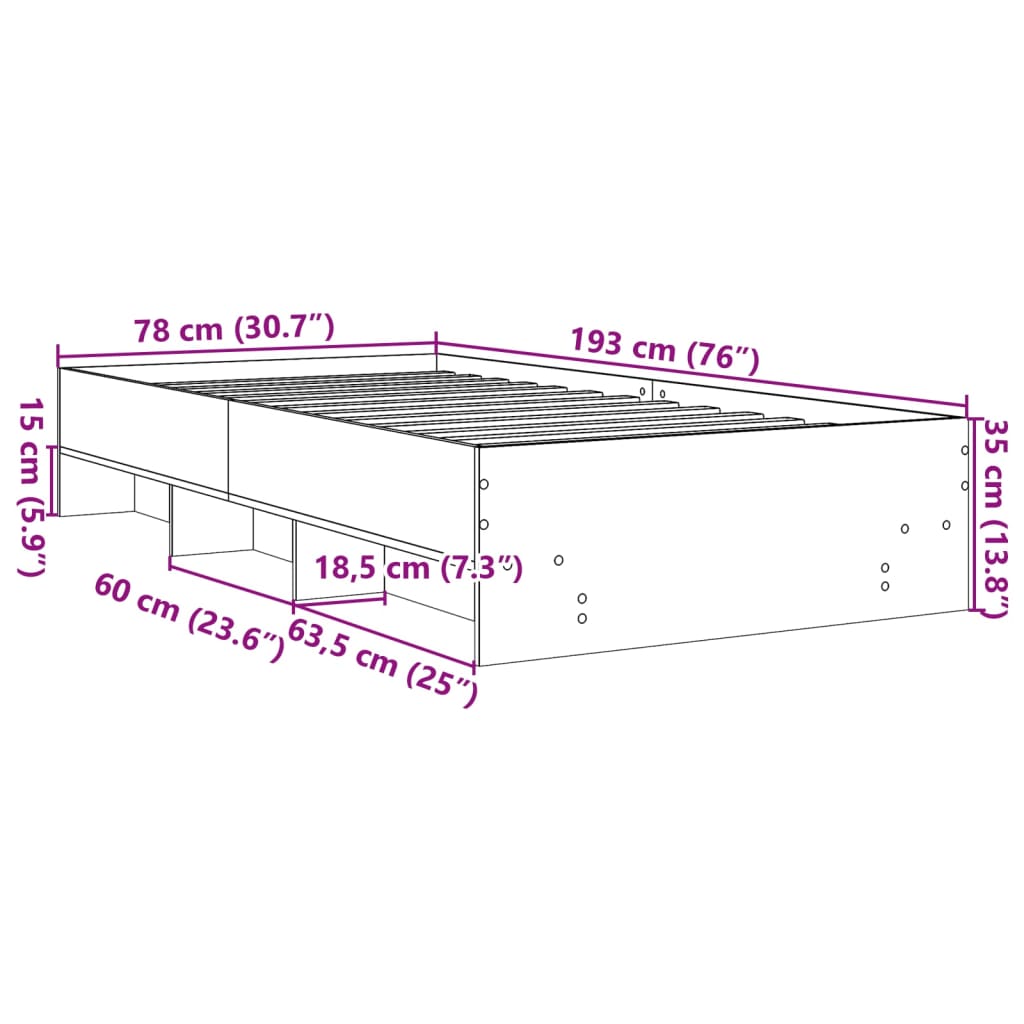 Bed Frame without Mattress Grey Sonoma 75x190cm Engineered Wood
