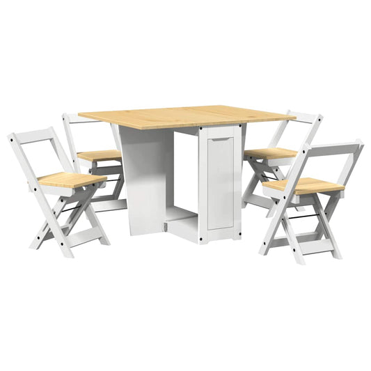5 Piece Butterfly Dining Set "Corona" Foldable White Pinewood 5 Piece Butterfly Dining Set "Corona" Foldable White Pinewood