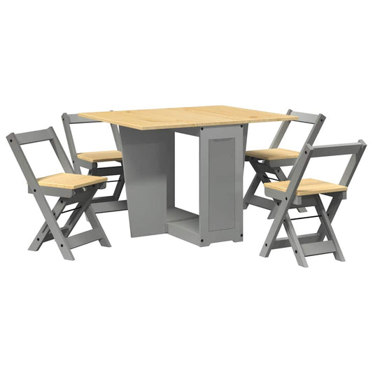5 Piece Butterfly Dining Set "Corona" Foldable Grey Pinewood 5 Piece Butterfly Dining Set "Corona" Foldable Grey Pinewood