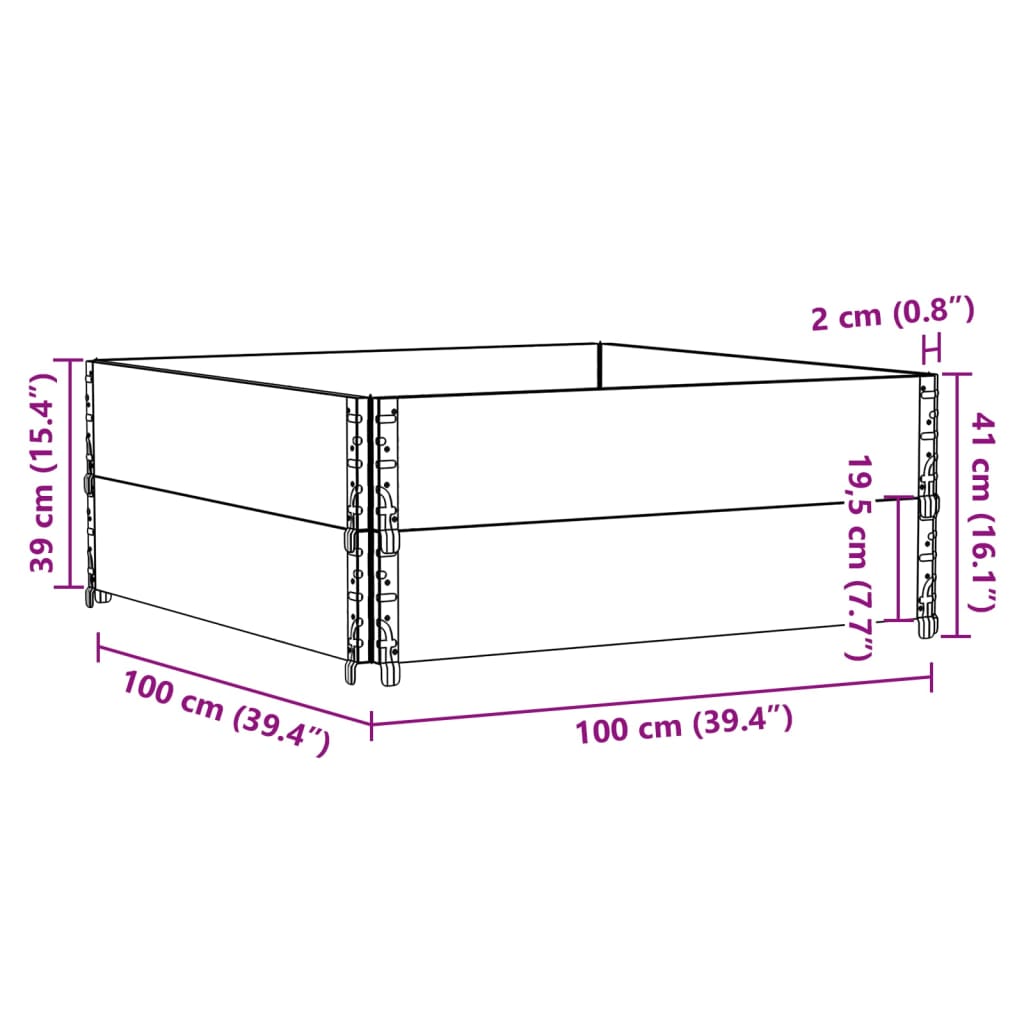 Pallet Collars 2 pcs Grey 100x100 cm Solid Wood Pine
