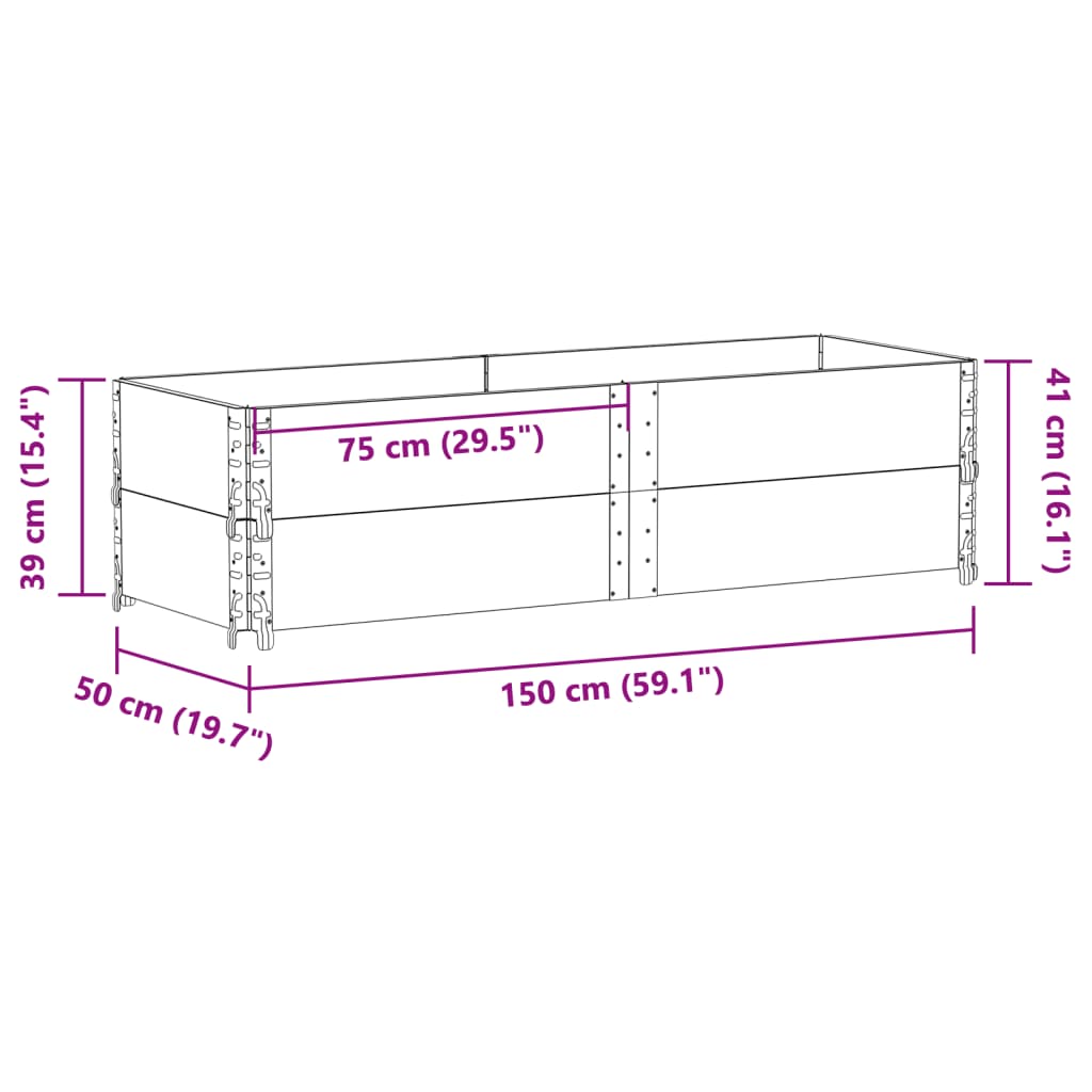 Pallet Collars 2 pcs Grey 150x50 cm Solid Wood Pine