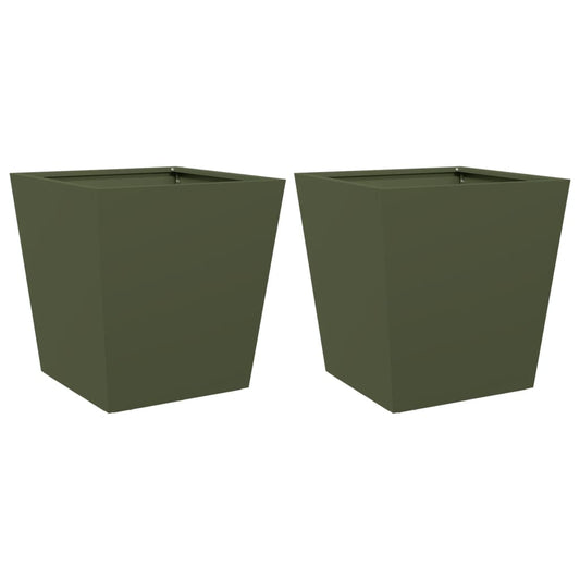 Garden Planters Olive Green 2 pcs 40x40x40 cm Steel Garden Planters Olive Green 2 pcs 40x40x40 cm Steel