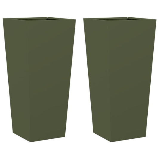 Garden Planters Olive Green 2 pcs 35x35x75 cm Steel Garden Planters Olive Green 2 pcs 35x35x75 cm Steel