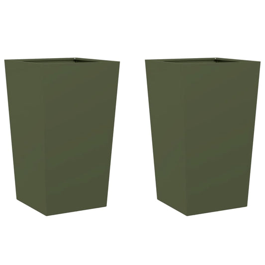 Garden Planters Olive Green 2 pcs 45x45x75 cm Steel Garden Planters Olive Green 2 pcs 45x45x75 cm Steel