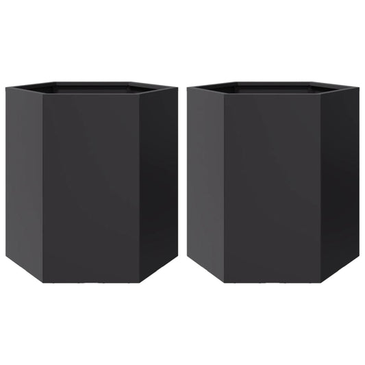 Garden Planter 2 pcs Black Hexagon 46x40x45 cm Steel Garden Planter 2 pcs Black Hexagon 46x40x45 cm Steel