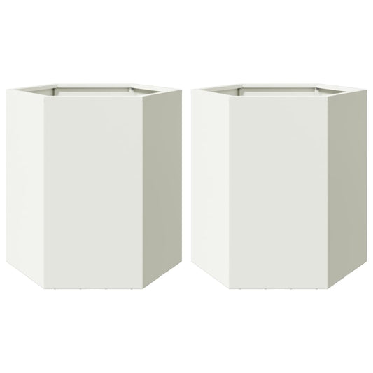 Garden Planter 2 pcs White Hexagon 46x40x45 cm Steel Garden Planter 2 pcs White Hexagon 46x40x45 cm Steel