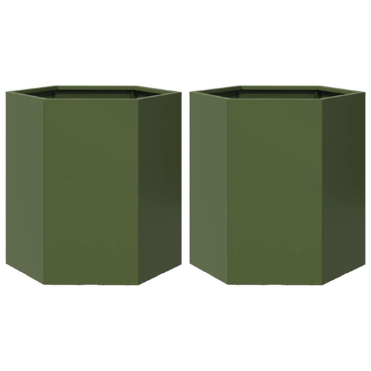 Garden Planter 2 pcs Olive Green Hexagon 46x40x45 cm Steel Garden Planter 2 pcs Olive Green Hexagon 46x40x45 cm Steel
