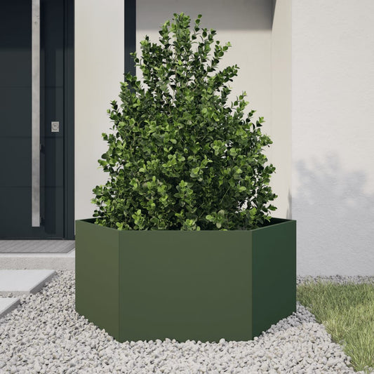 Garden Planter Olive Green Hexagon 104x90x45 cm Steel Garden Planter Olive Green Hexagon 104x90x45 cm Steel