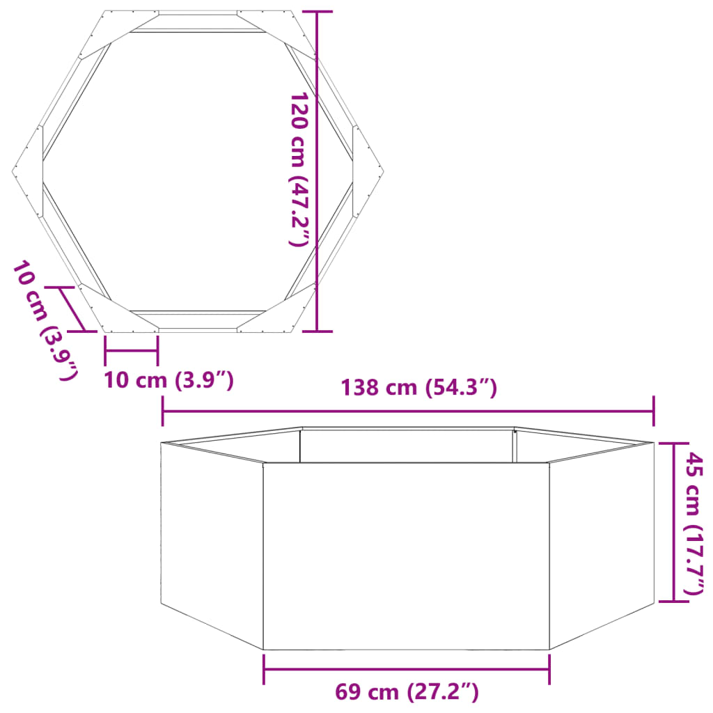 Garden Planter White Hexagon 138x120x45 cm Steel