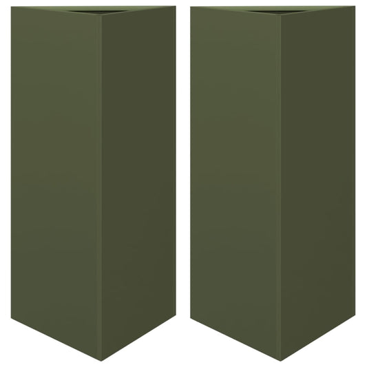 Garden Planters 2 pcs Olive Green Triangular 40x34.5x75 cm Steel Garden Planters 2 pcs Olive Green Triangular 40x34.5x75 cm Steel