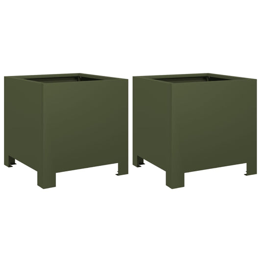 Garden Planters 2 pcs Olive Green 30x30x30 cm Steel Garden Planters 2 pcs Olive Green 30x30x30 cm Steel