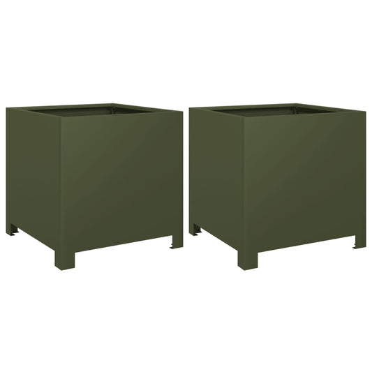 Garden Planters 2 pcs Olive Green 40x40x40 cm Steel Garden Planters 2 pcs Olive Green 40x40x40 cm Steel