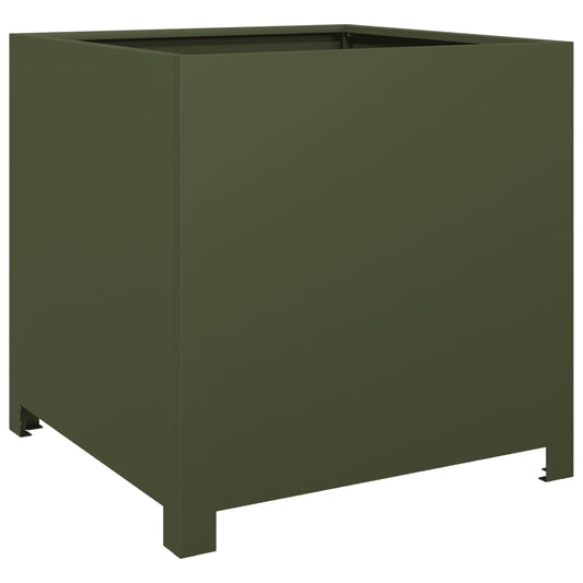 Garden Planter Olive Green 50x50x50 cm Steel Garden Planter Olive Green 50x50x50 cm Steel