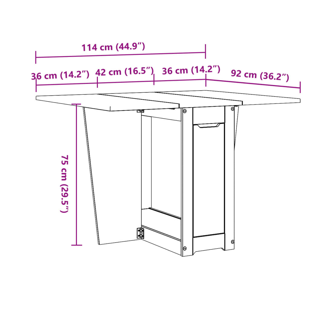 Butterfly Dining Table Foldable "Corona" Grey Solid Wood Pine
