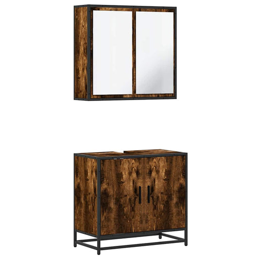 2 Piece Bathroom Furniture Set Smoked Oak Engineered Wood 2 Piece Bathroom Furniture Set Smoked Oak Engineered Wood