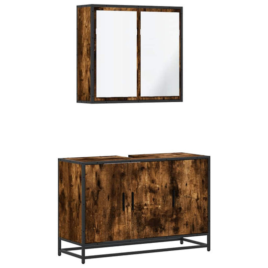 2 Piece Bathroom Furniture Set Smoked Oak Engineered Wood 2 Piece Bathroom Furniture Set Smoked Oak Engineered Wood