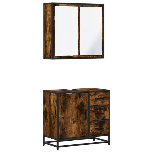 2 Piece Bathroom Furniture Set Smoked Oak Engineered Wood 2 Piece Bathroom Furniture Set Smoked Oak Engineered Wood