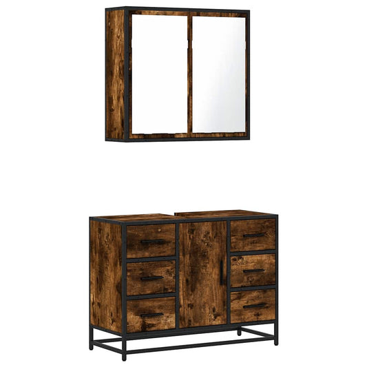 2 Piece Bathroom Furniture Set Smoked Oak Engineered Wood 2 Piece Bathroom Furniture Set Smoked Oak Engineered Wood