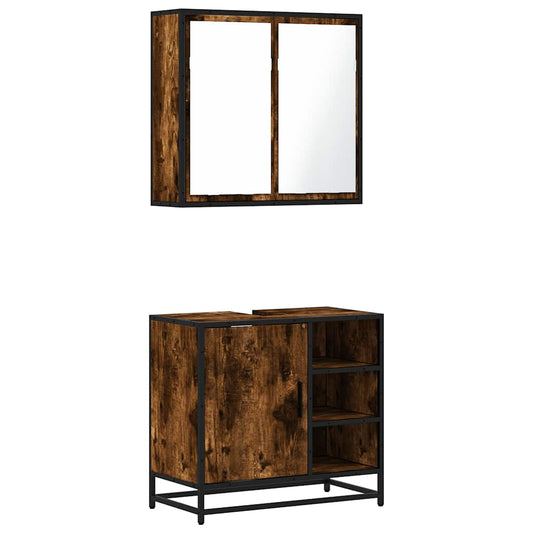 2 Piece Bathroom Furniture Set Smoked Oak Engineered Wood 2 Piece Bathroom Furniture Set Smoked Oak Engineered Wood