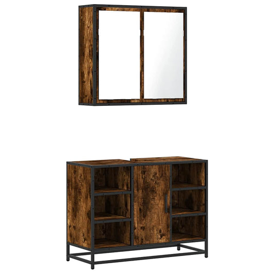 2 Piece Bathroom Furniture Set Smoked Oak Engineered Wood 2 Piece Bathroom Furniture Set Smoked Oak Engineered Wood